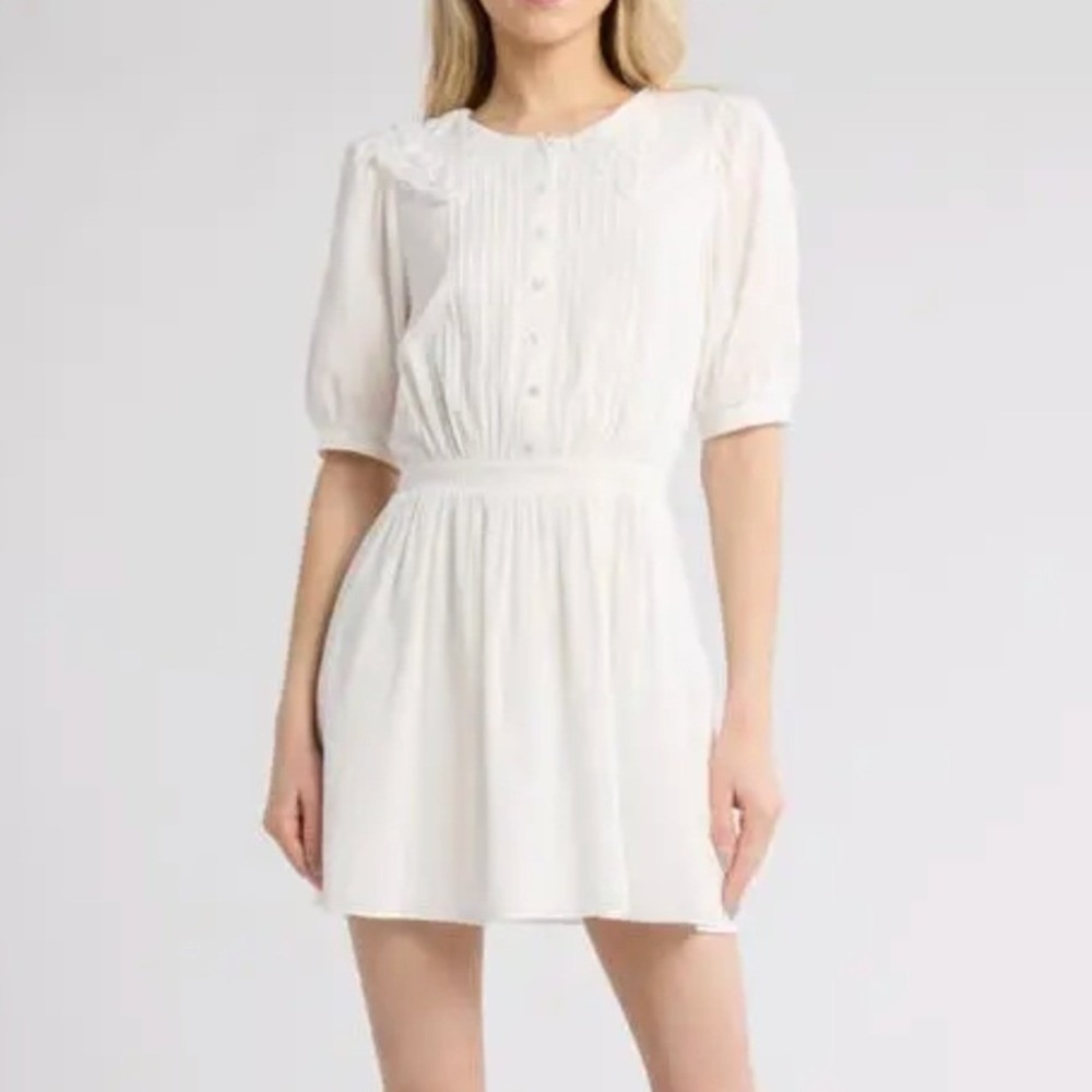Reformation Kairos Lace Trim Dress Size 12 Collar Pintuck Cottagecore Coquette - Picture 2 of 14